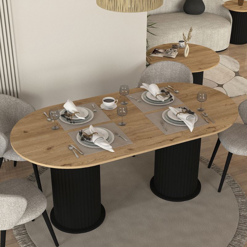 Τραπέζι Bohema Megapap χρώμα μαύρο - sepet oak 180x90x77,7εκ. - Hippiehome.gr