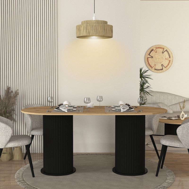 Τραπέζι Bohema Megapap χρώμα μαύρο - sepet oak 180x90x77,7εκ. - Hippiehome.gr