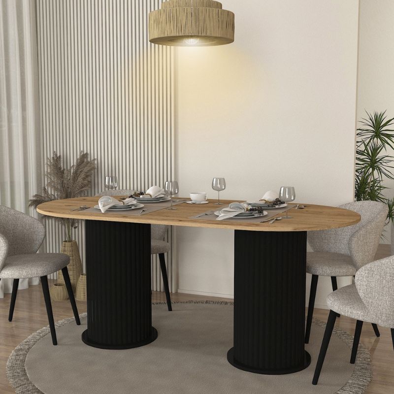 Τραπέζι Bohema Megapap χρώμα μαύρο - sepet oak 180x90x77,7εκ. - Hippiehome.gr