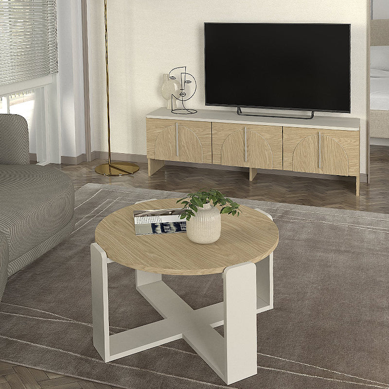 Τραπεζάκι σαλονιού Rebel Megapap χρώμα rota oak - sandstone Ø70x38εκ. - Hippiehome.gr