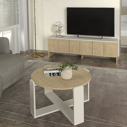 Τραπεζάκι σαλονιού Rebel Megapap χρώμα rota oak - sandstone Ø70x38εκ. - Hippiehome.gr