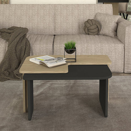 Τραπεζάκι σαλονιού σετ 2τμχ Lava Megapap χρώμα rota oak - ανθρακί 75x48,5x35,6εκ. - Hippiehome.gr