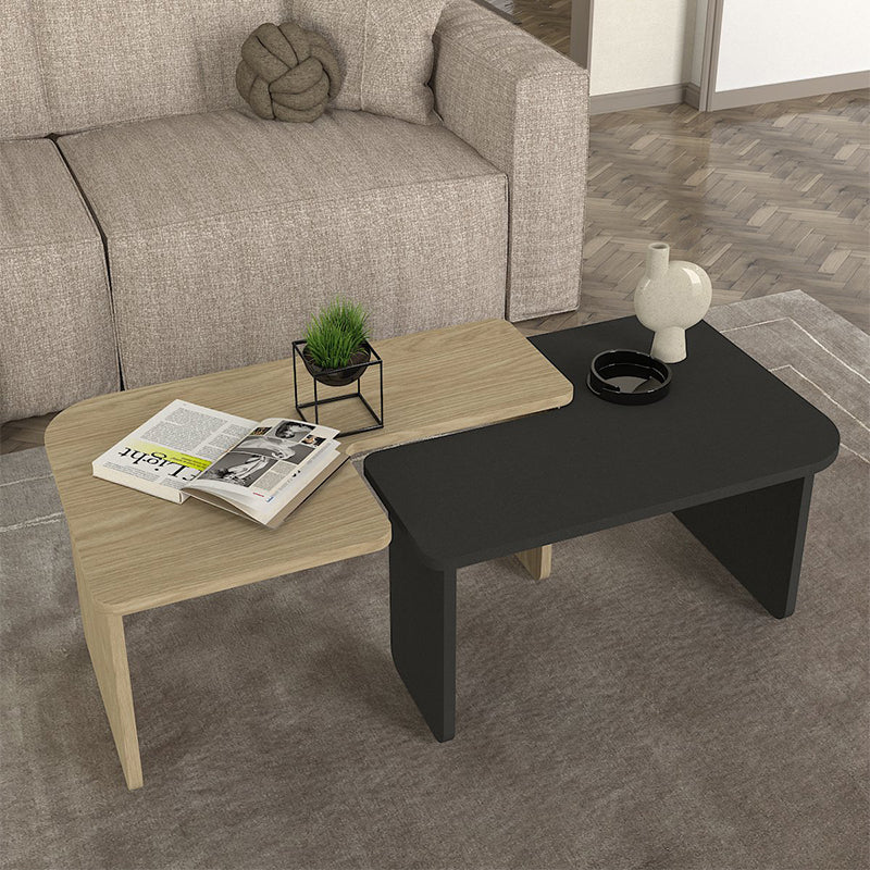Τραπεζάκι σαλονιού σετ 2τμχ Lava Megapap χρώμα rota oak - ανθρακί 75x48,5x35,6εκ. - Hippiehome.gr