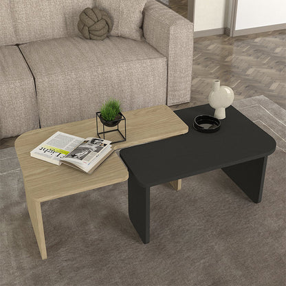 Τραπεζάκι σαλονιού σετ 2τμχ Lava Megapap χρώμα rota oak - ανθρακί 75x48,5x35,6εκ. - Hippiehome.gr