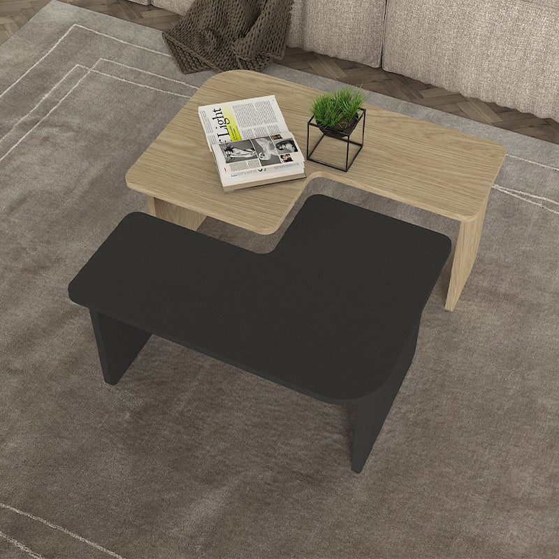 Τραπεζάκι σαλονιού σετ 2τμχ Lava Megapap χρώμα rota oak - ανθρακί 75x48,5x35,6εκ. - Hippiehome.gr