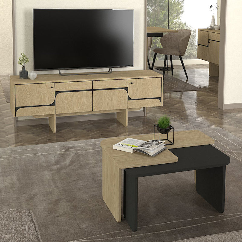 Τραπεζάκι σαλονιού σετ 2τμχ Lava Megapap χρώμα rota oak - ανθρακί 75x48,5x35,6εκ. - Hippiehome.gr