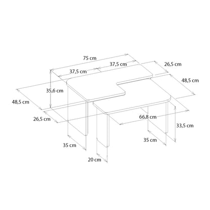 Τραπεζάκι σαλονιού σετ 2τμχ Lava Megapap χρώμα rota oak - ανθρακί 75x48,5x35,6εκ. - Hippiehome.gr