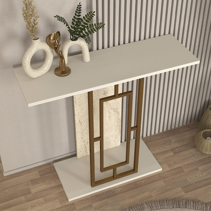 Κονσόλα Alderas Megapap χρώμα λευκό - travertine - χρυσό 90x29,6x76,8εκ. - Hippiehome.gr