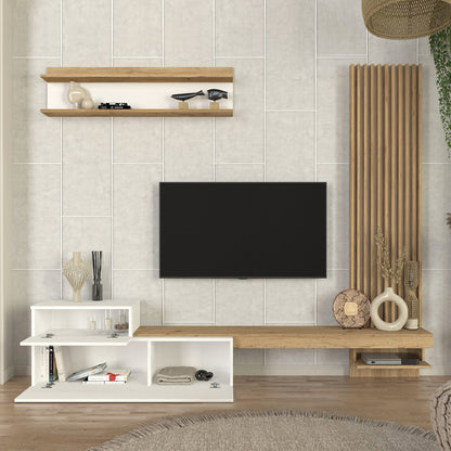 Σύνθεση τηλεόρασης Dumont Megapap χρώμα λευκό - sepet oak 240x36,8x200εκ. - Hippiehome.gr