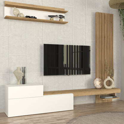 Σύνθεση τηλεόρασης Dumont Megapap χρώμα λευκό - sepet oak 240x36,8x200εκ. - Hippiehome.gr