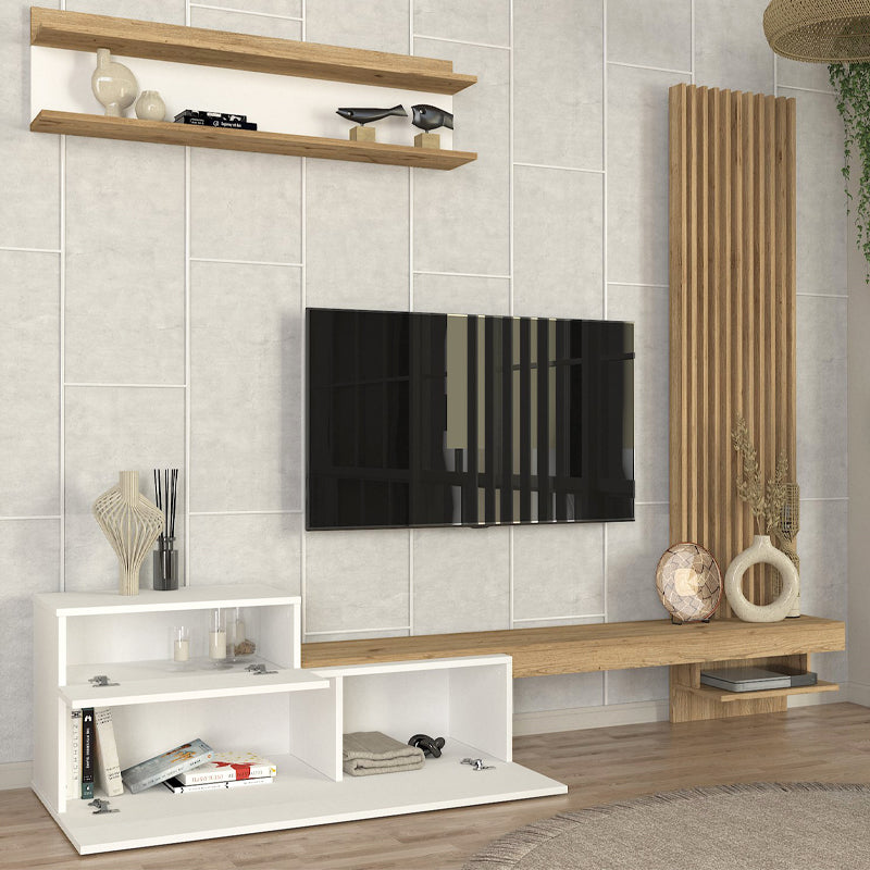 Σύνθεση τηλεόρασης Dumont Megapap χρώμα λευκό - sepet oak 240x36,8x200εκ. - Hippiehome.gr