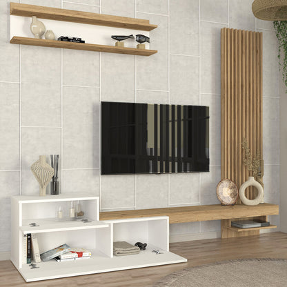 Σύνθεση τηλεόρασης Dumont Megapap χρώμα λευκό - sepet oak 240x36,8x200εκ. - Hippiehome.gr