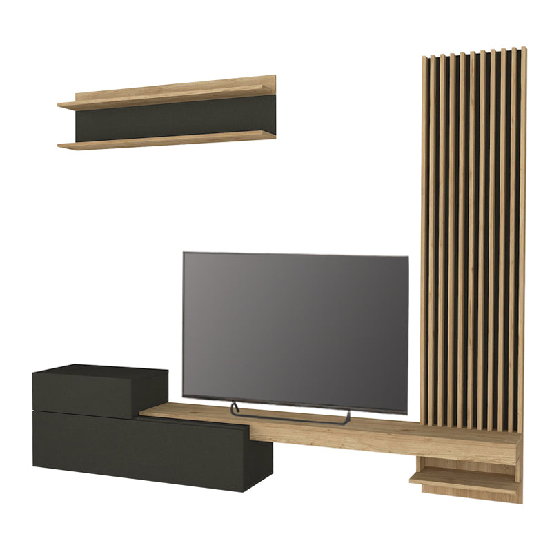 Σύνθεση τηλεόρασης Dumont Megapap χρώμα ανθρακί - sepet oak 240x36,8x200εκ. - Hippiehome.gr