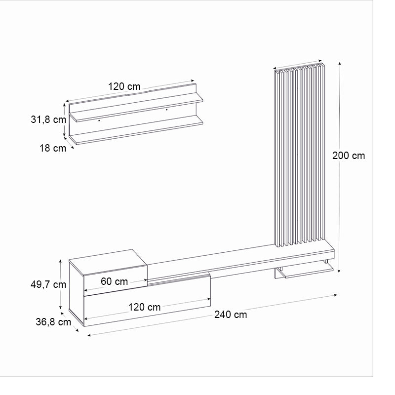 Σύνθεση τηλεόρασης Dumont Megapap χρώμα ανθρακί - sepet oak 240x36,8x200εκ. - Hippiehome.gr