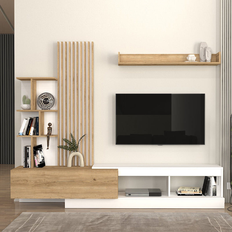 Σύνθεση τηλεόρασης Vermont Megapap χρώμα λευκό - sepet oak 240x40x192εκ. - Hippiehome.gr