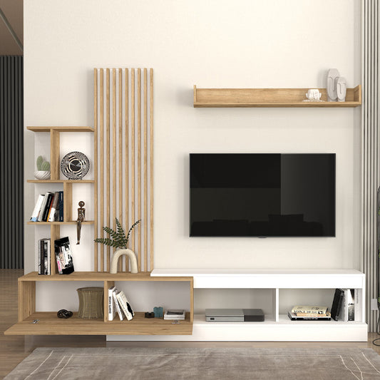 Σύνθεση τηλεόρασης Vermont Megapap χρώμα λευκό - sepet oak 240x40x192εκ. - Hippiehome.gr