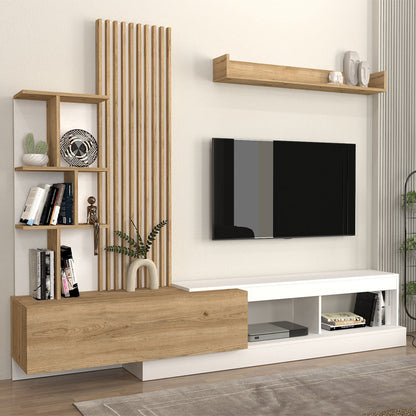 Σύνθεση τηλεόρασης Vermont Megapap χρώμα λευκό - sepet oak 240x40x192εκ. - Hippiehome.gr