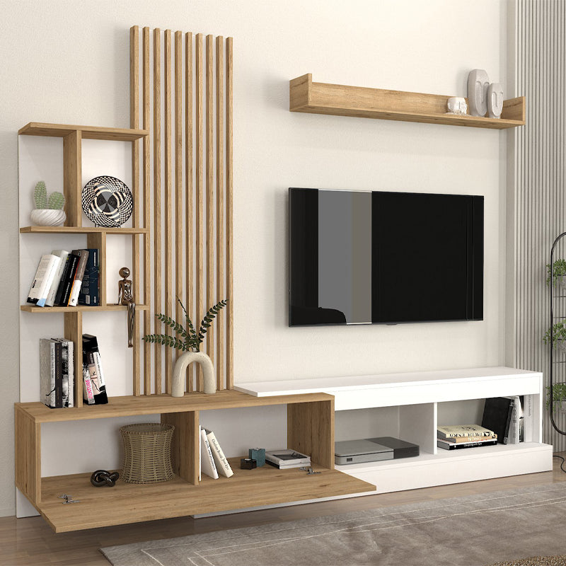 Σύνθεση τηλεόρασης Vermont Megapap χρώμα λευκό - sepet oak 240x40x192εκ. - Hippiehome.gr