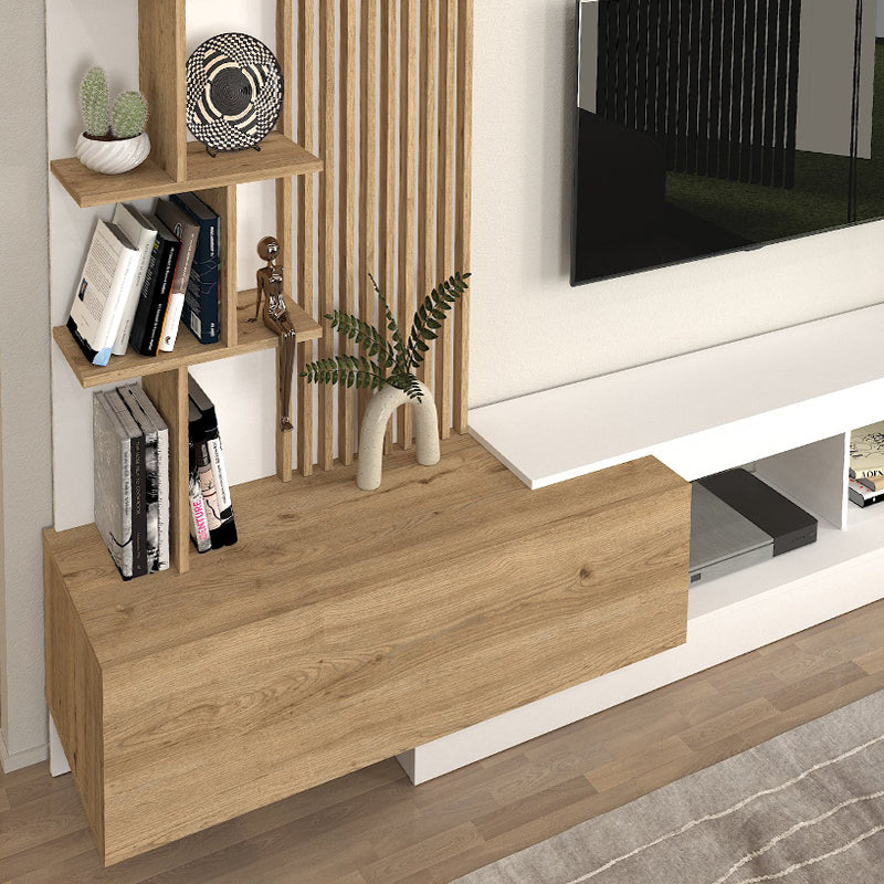 Σύνθεση τηλεόρασης Vermont Megapap χρώμα λευκό - sepet oak 240x40x192εκ. - Hippiehome.gr