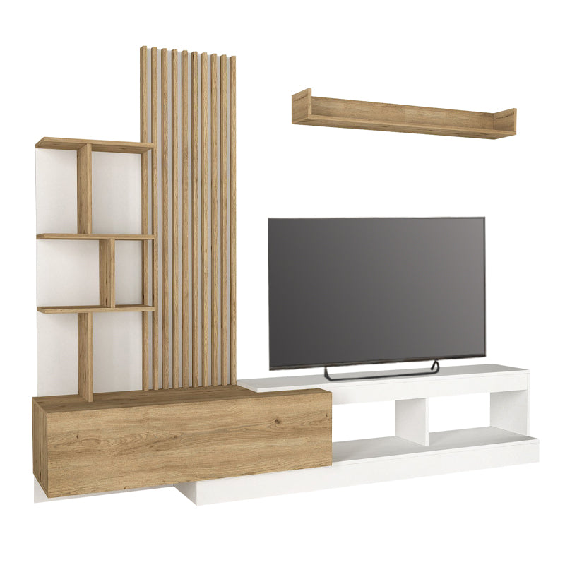Σύνθεση τηλεόρασης Vermont Megapap χρώμα λευκό - sepet oak 240x40x192εκ. - Hippiehome.gr