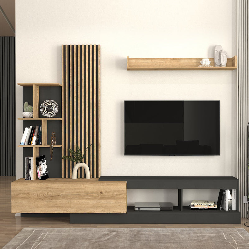 Σύνθεση τηλεόρασης Vermont Megapap χρώμα ανθρακί - sepet oak 240x40x192εκ. - Hippiehome.gr