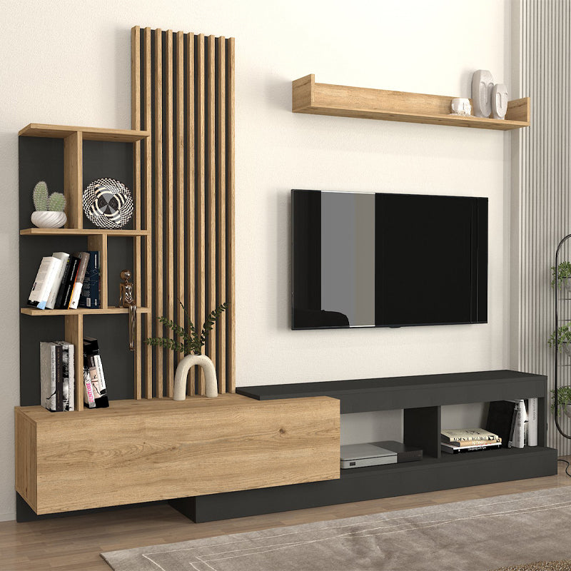 Σύνθεση τηλεόρασης Vermont Megapap χρώμα ανθρακί - sepet oak 240x40x192εκ. - Hippiehome.gr