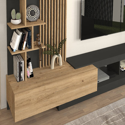 Σύνθεση τηλεόρασης Vermont Megapap χρώμα ανθρακί - sepet oak 240x40x192εκ. - Hippiehome.gr