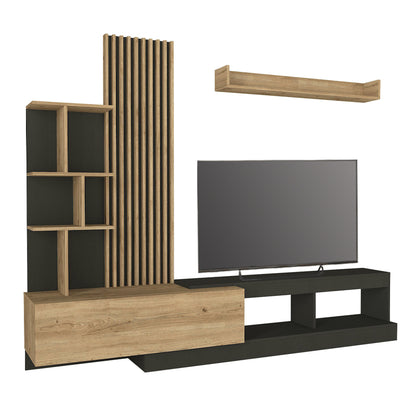 Σύνθεση τηλεόρασης Vermont Megapap χρώμα ανθρακί - sepet oak 240x40x192εκ. - Hippiehome.gr