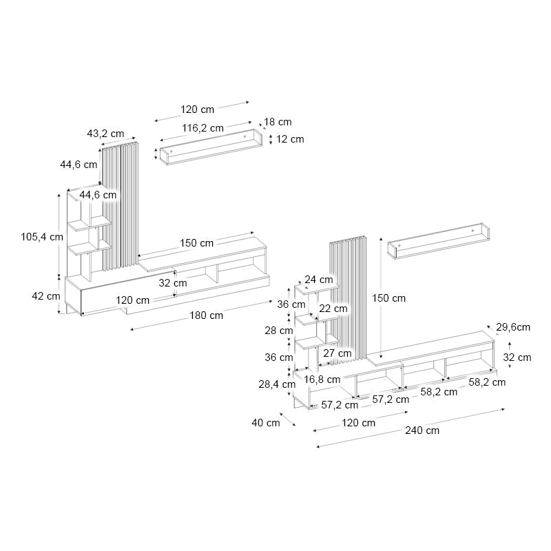 Σύνθεση τηλεόρασης Vermont Megapap χρώμα ανθρακί - sepet oak 240x40x192εκ. - Hippiehome.gr