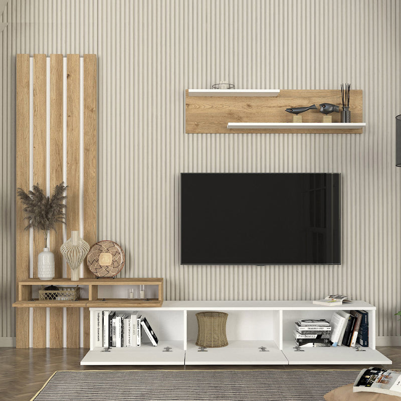 Σύνθεση τηλεόρασης Rosaline Megapap χρώμα λευκό - sepet oak 233x31,3x196,8εκ. - Hippiehome.gr