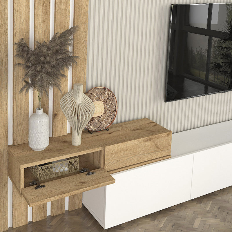 Σύνθεση τηλεόρασης Rosaline Megapap χρώμα λευκό - sepet oak 233x31,3x196,8εκ. - Hippiehome.gr