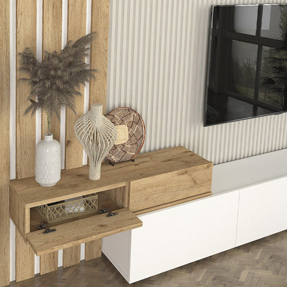 Σύνθεση τηλεόρασης Rosaline Megapap χρώμα λευκό - sepet oak 233x31,3x196,8εκ. - Hippiehome.gr