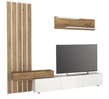 Σύνθεση τηλεόρασης Rosaline Megapap χρώμα λευκό - sepet oak 233x31,3x196,8εκ. - Hippiehome.gr
