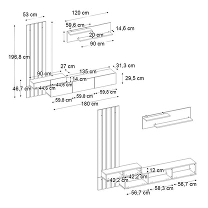 Σύνθεση τηλεόρασης Rosaline Megapap χρώμα λευκό - sepet oak 233x31,3x196,8εκ. - Hippiehome.gr