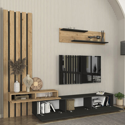 Σύνθεση τηλεόρασης Rosaline Megapap χρώμα ανθρακί - sepet oak 233x31,3x196,8εκ. - Hippiehome.gr