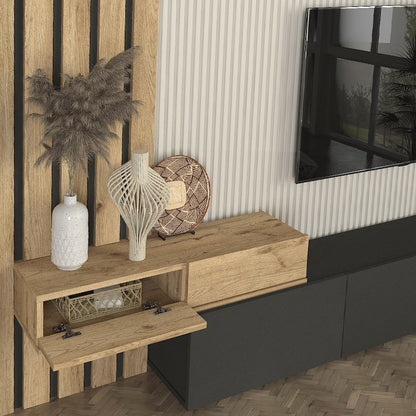 Σύνθεση τηλεόρασης Rosaline Megapap χρώμα ανθρακί - sepet oak 233x31,3x196,8εκ. - Hippiehome.gr