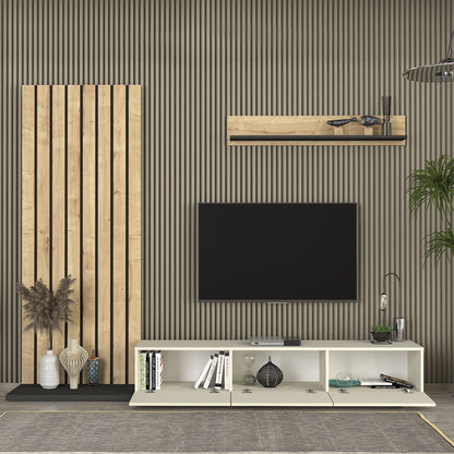 Σύνθεση τηλεόρασης Nagini Megapap χρώμα ivory - sapphire oak - ανθρακί 260x39,4x203,6εκ. - Hippiehome.gr