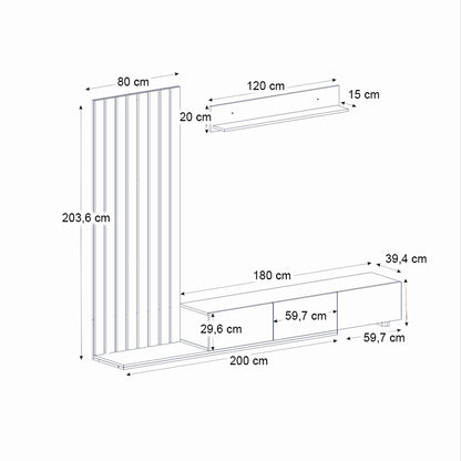 Σύνθεση τηλεόρασης Nagini Megapap χρώμα ivory - sapphire oak - ανθρακί 260x39,4x203,6εκ. - Hippiehome.gr