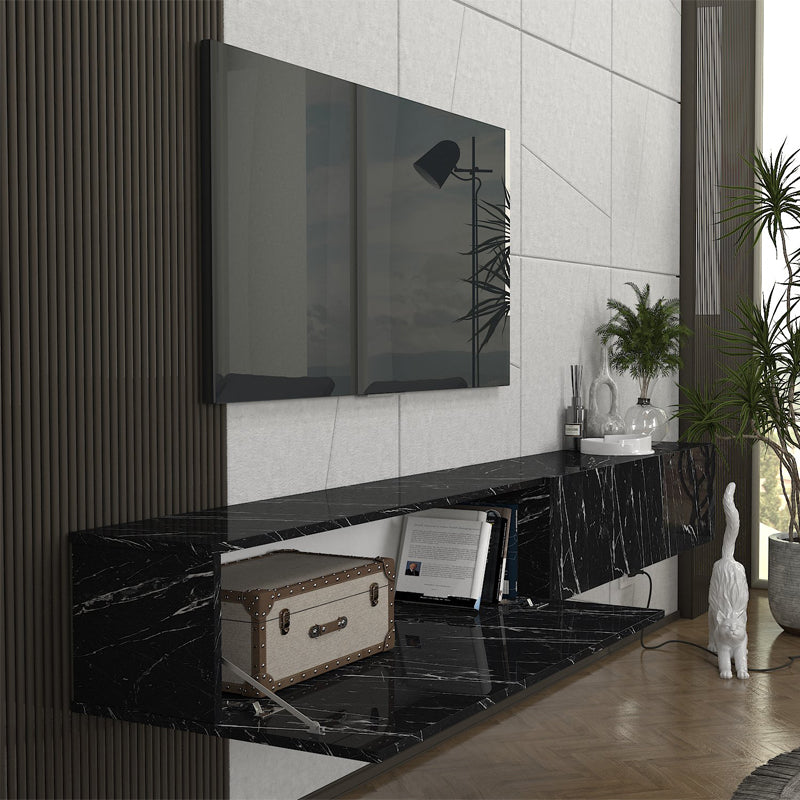 Έπιπλο τηλεόρασης επιτοίχιο Espanse Megapap χρώμα μαύρο εφέ μαρμάρου 241,8x31,7x30εκ. - Hippiehome.gr