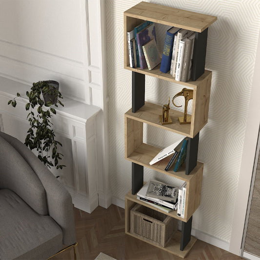 Βιβλιοθήκη Alvina Megapap χρώμα sapphire oak - ανθρακί 45x19,6x158,8εκ. - Hippiehome.gr