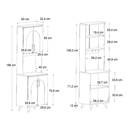 Έπιπλο κουζίνας Kalira 2 Megapap χρώμα λευκό - rota oak 60x40x196εκ. - Hippiehome.gr