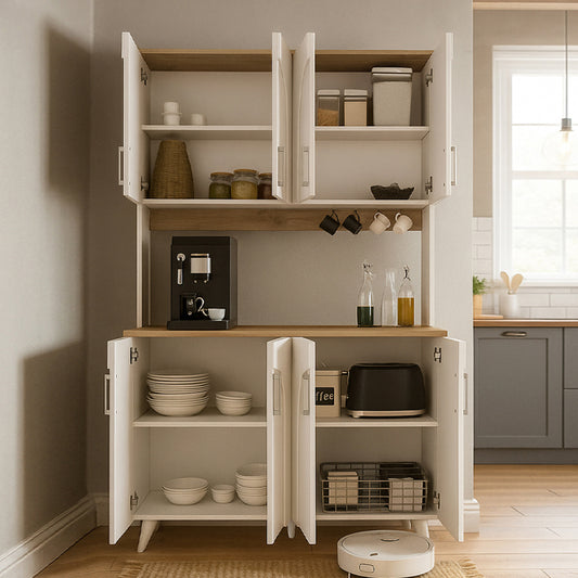 Έπιπλο κουζίνας Kalira 4 Megapap χρώμα λευκό - rota oak 120x40x196εκ. - Hippiehome.gr