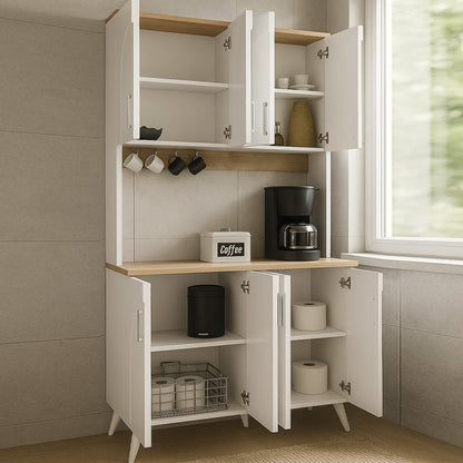 Έπιπλο κουζίνας Kalira 4 Megapap χρώμα λευκό - rota oak 120x40x196εκ. - Hippiehome.gr