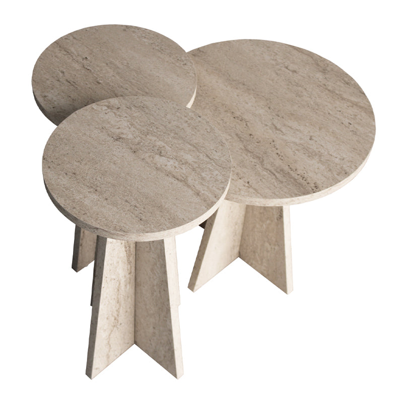 Τραπεζάκι βοηθητικό σετ 3 τμχ Podel Megapap χρώμα travertine Ø29,6x52,1εκ. - Hippiehome.gr