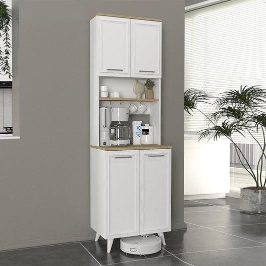 Έπιπλο κουζίνας Potter 2 Megapap χρώμα λευκό - rota oak 60x40x196,1εκ. - Hippiehome.gr