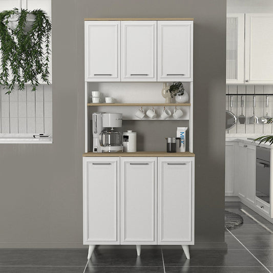 Έπιπλο κουζίνας Potter 3 Megapap χρώμα λευκό - rota oak 90x40x196,1εκ. - Hippiehome.gr