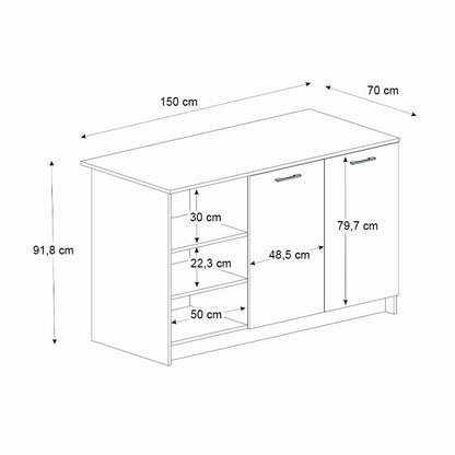 Τραπέζι - Πάγκος κουζίνας Peres Megapap χρώμα λευκό - sepet oak 150x70x91,8εκ. - Hippiehome.gr