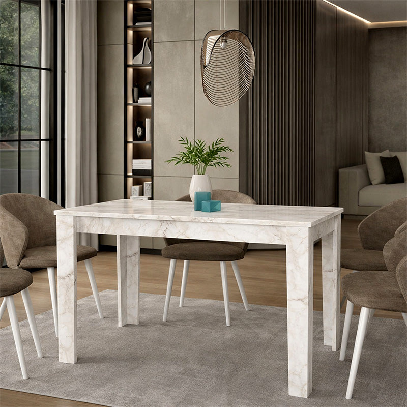 Τραπέζι Darlen Megapap χρώμα λευκό εφέ μαρμάρου 125x72x74εκ. - Hippiehome.gr