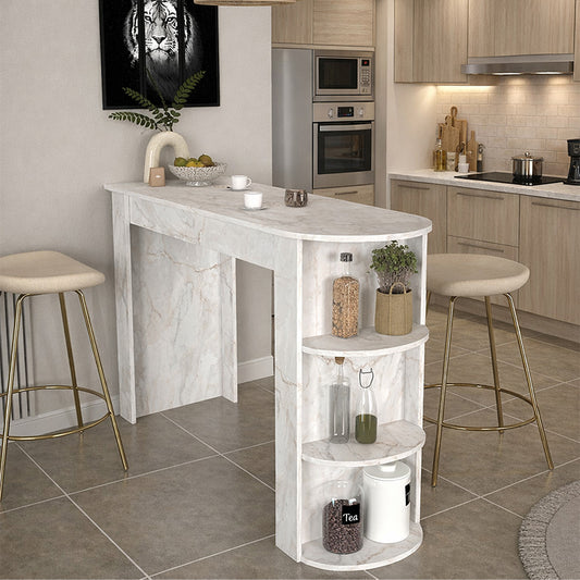 Τραπέζι μπαρ Vigne Megapap χρώμα λευκό εφέ μαρμάρου 150x51,6x101,8εκ. - Hippiehome.gr