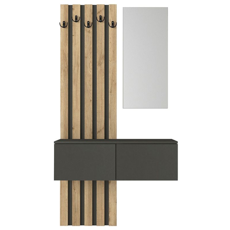 Έπιπλο εισόδου Kanso Megapap χρώμα ανθρακί - sepet oak 100x35x196,7εκ. - Hippiehome.gr